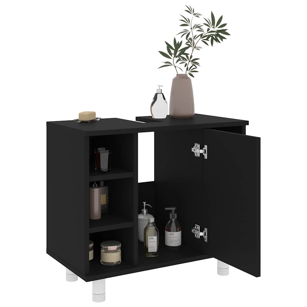 Badkamerkast 60x32x53,5 cm bewerkt hout zwart is nu te koop bij PeponiXL, paradijselijk wonen!