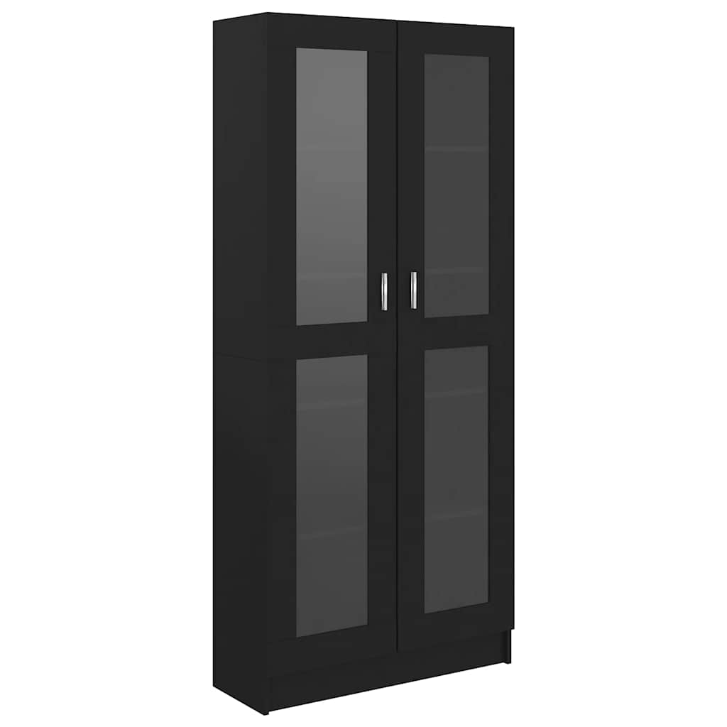 Vitrinekast 82,5x30,5x185 cm bewerkt hout zwart is nu te koop bij PeponiXL, paradijselijk wonen!