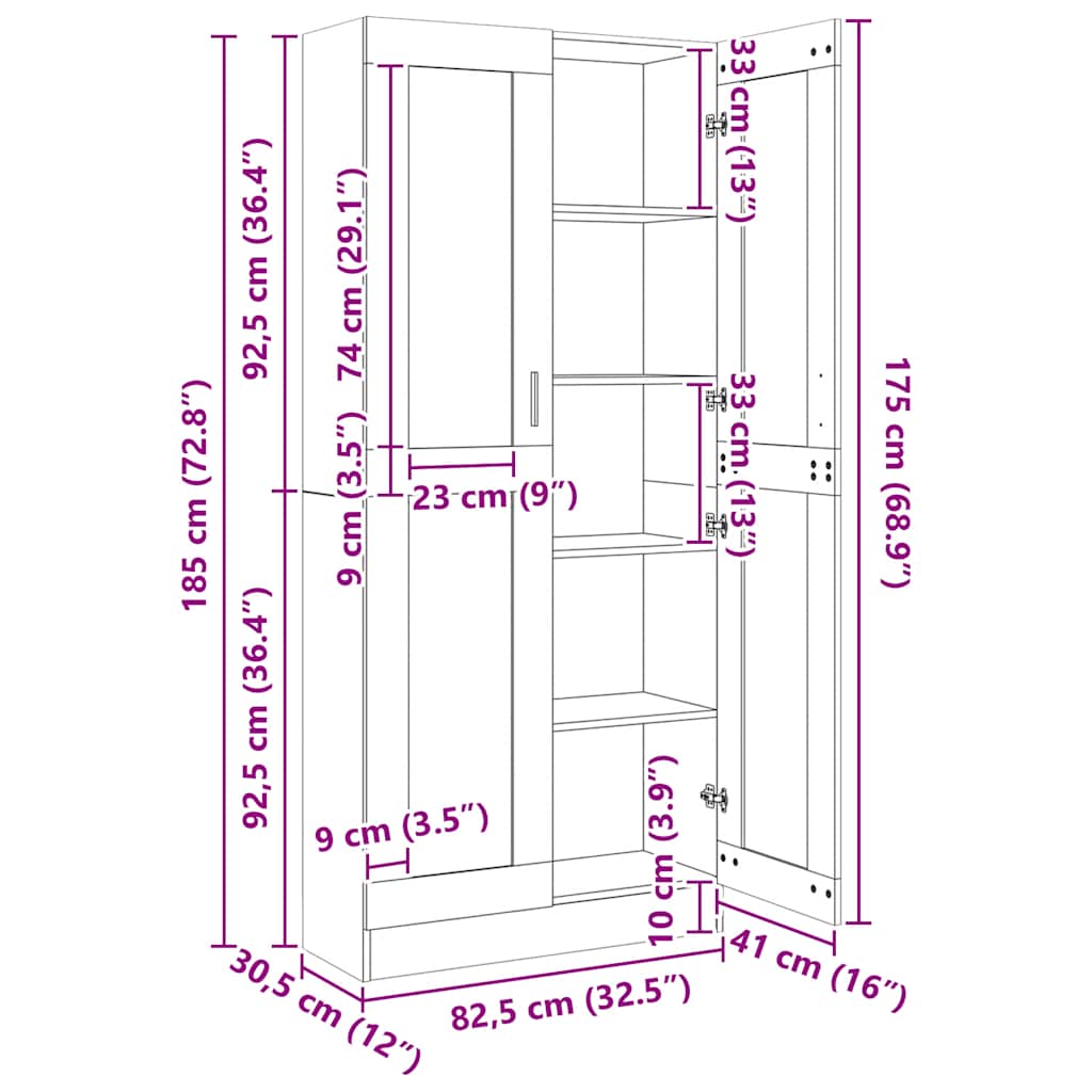 Vitrinekast 82,5x30,5x185 cm bewerkt hout zwart is nu te koop bij PeponiXL, paradijselijk wonen!