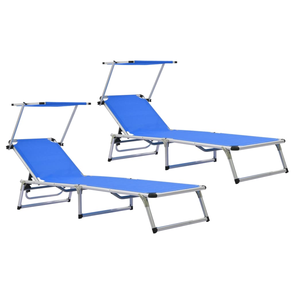 Ligbedden inklapbaar met dak 2 st aluminium en textileen blauw is nu te koop bij PeponiXL, paradijselijk wonen!