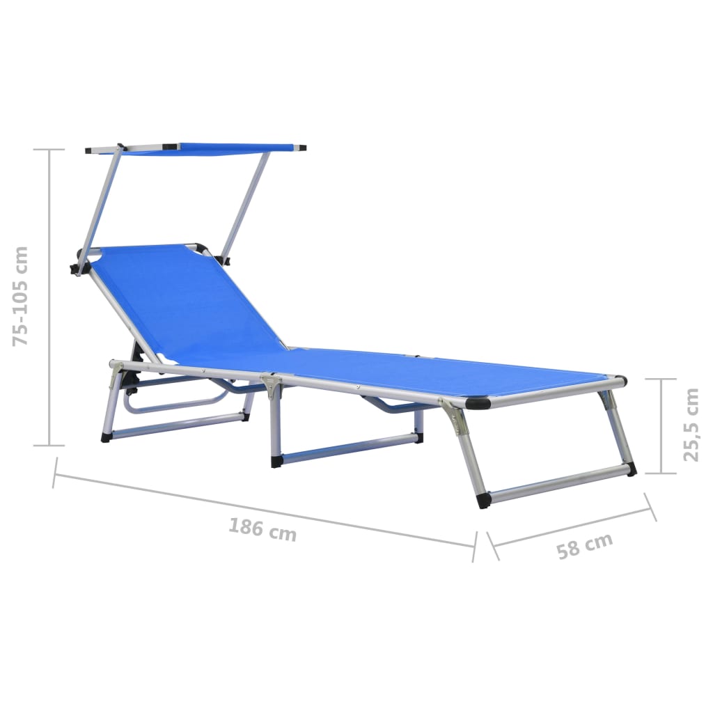Ligbedden inklapbaar met dak 2 st aluminium en textileen blauw is nu te koop bij PeponiXL, paradijselijk wonen!