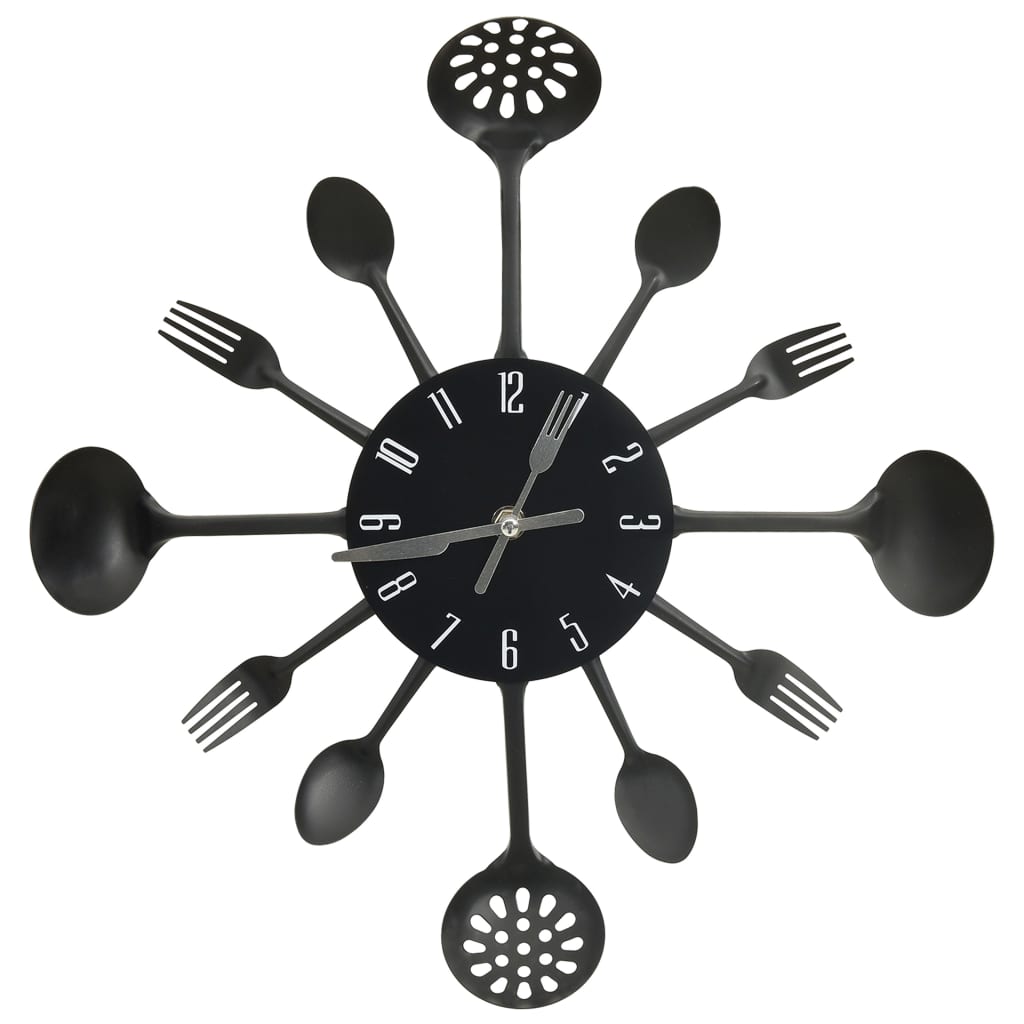 Wandklok lepel-en-vork 40 cm aluminium zwart is nu te koop bij PeponiXL, paradijselijk wonen!