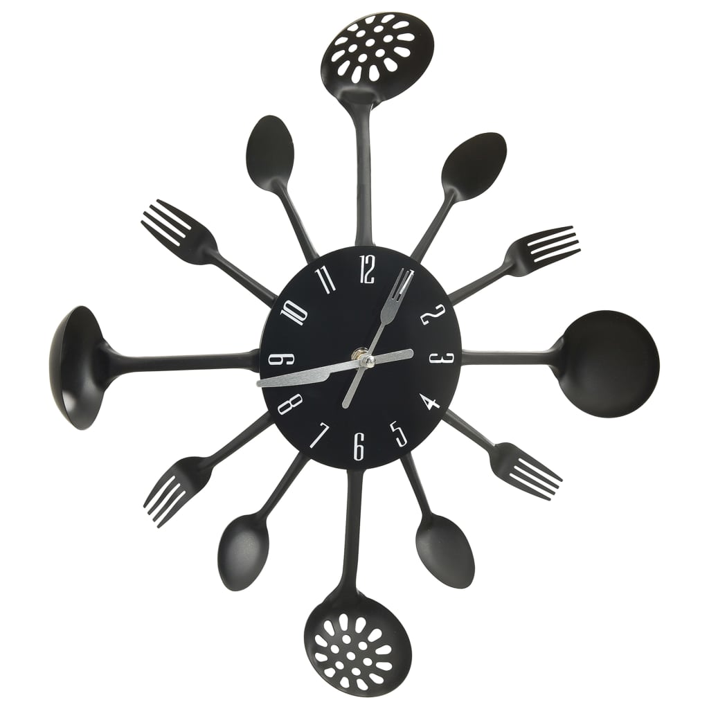 Wandklok lepel-en-vork 40 cm aluminium zwart is nu te koop bij PeponiXL, paradijselijk wonen!