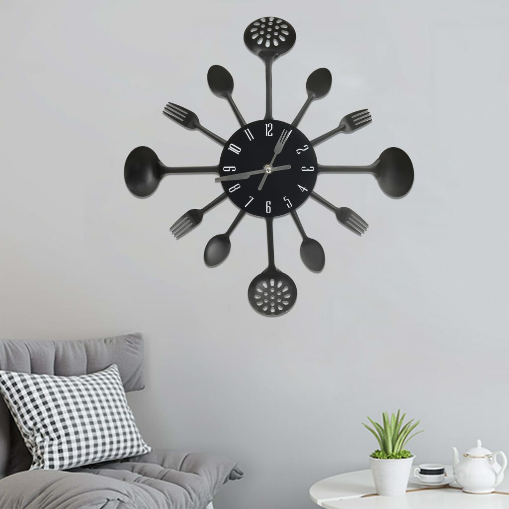 Wandklok lepel-en-vork 40 cm aluminium zwart is nu te koop bij PeponiXL, paradijselijk wonen!