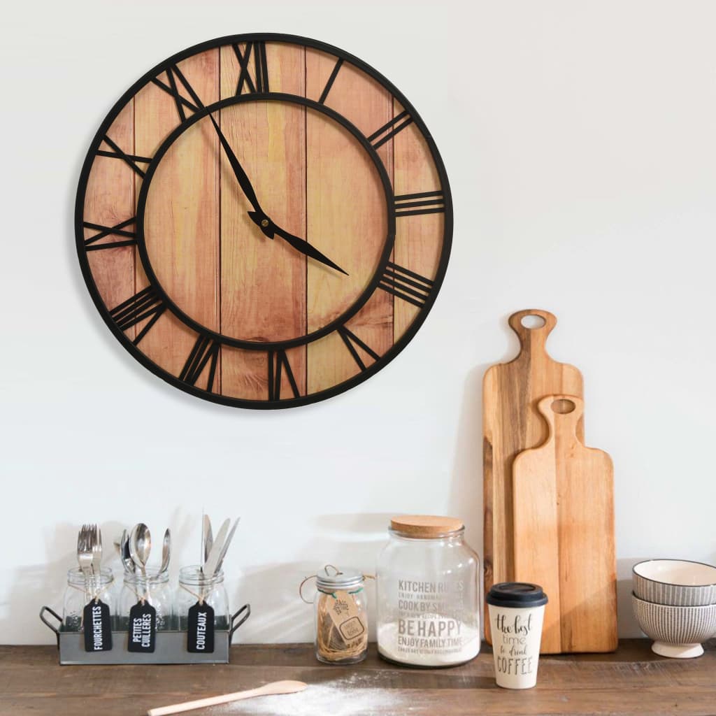 Wandklok 39 cm MDF en ijzer bruin en zwart is nu te koop bij PeponiXL, paradijselijk wonen!