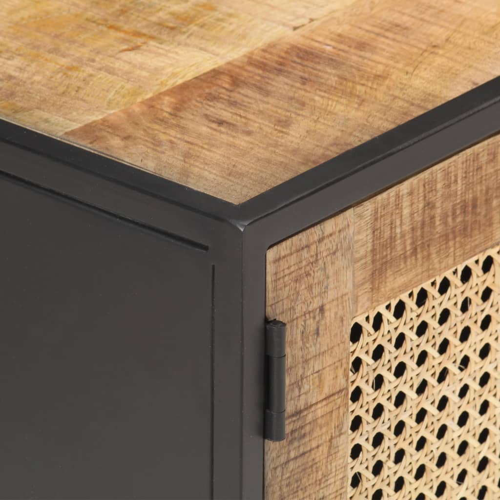 Tv-meubel 120x30x40 cm ruw mangohout en natuurlijk riet