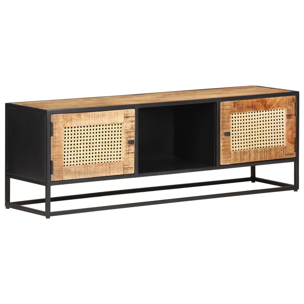 Tv-meubel 120x30x40 cm ruw mangohout en natuurlijk riet