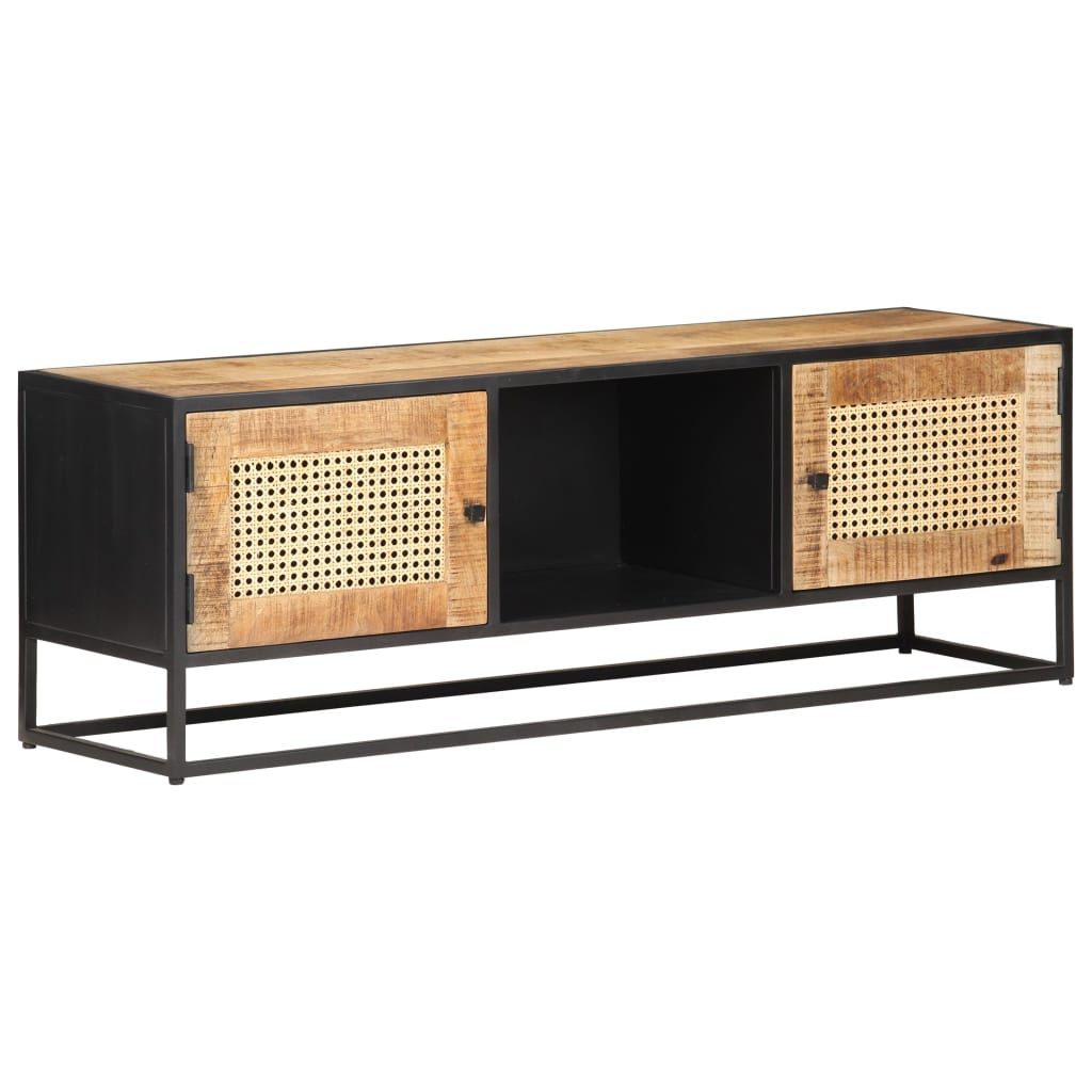 Tv-meubel 120x30x40 cm ruw mangohout en natuurlijk riet