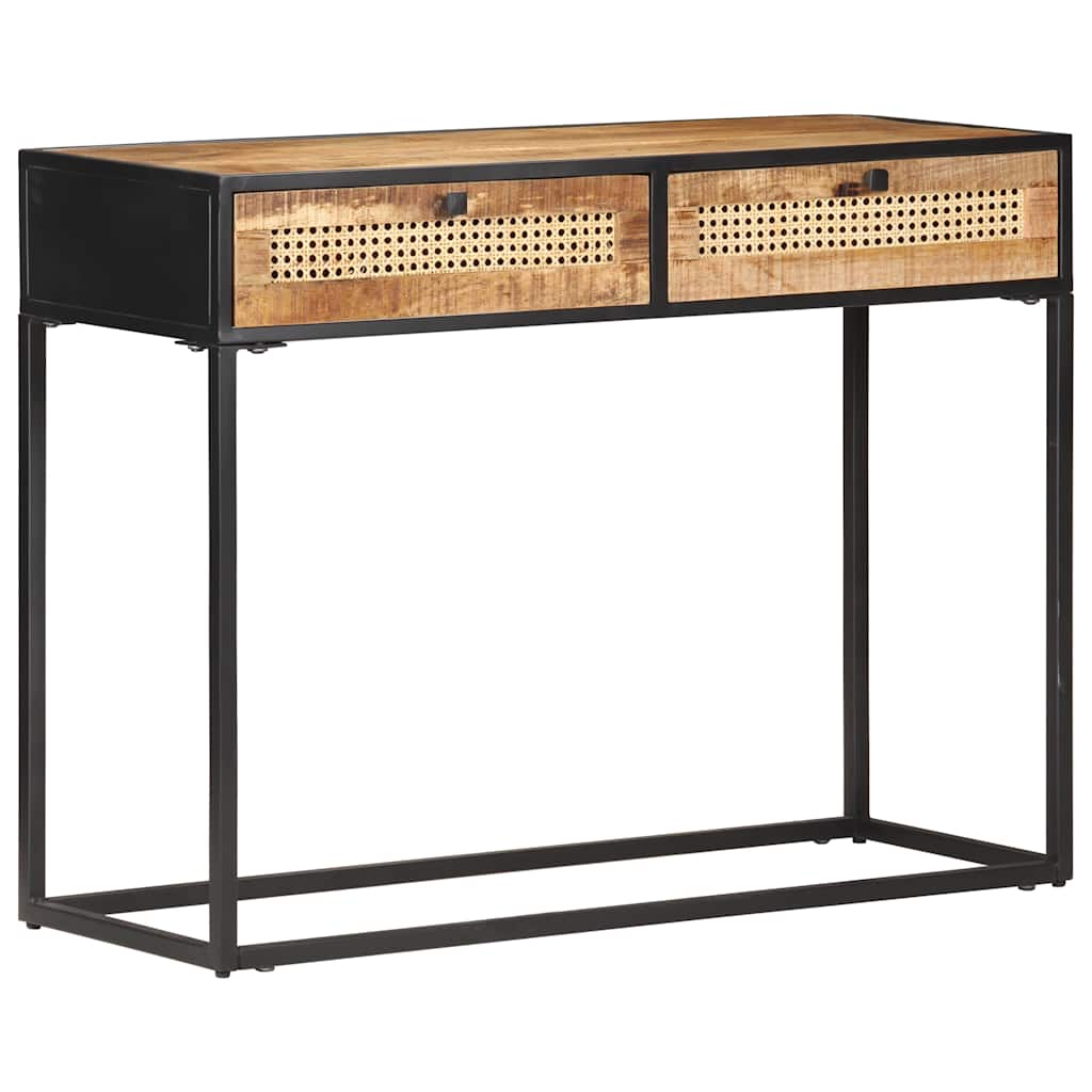 Wandtafel 100x35x75 cm ruw mangohout en natuurlijk riet is nu te koop bij PeponiXL, paradijselijk wonen!