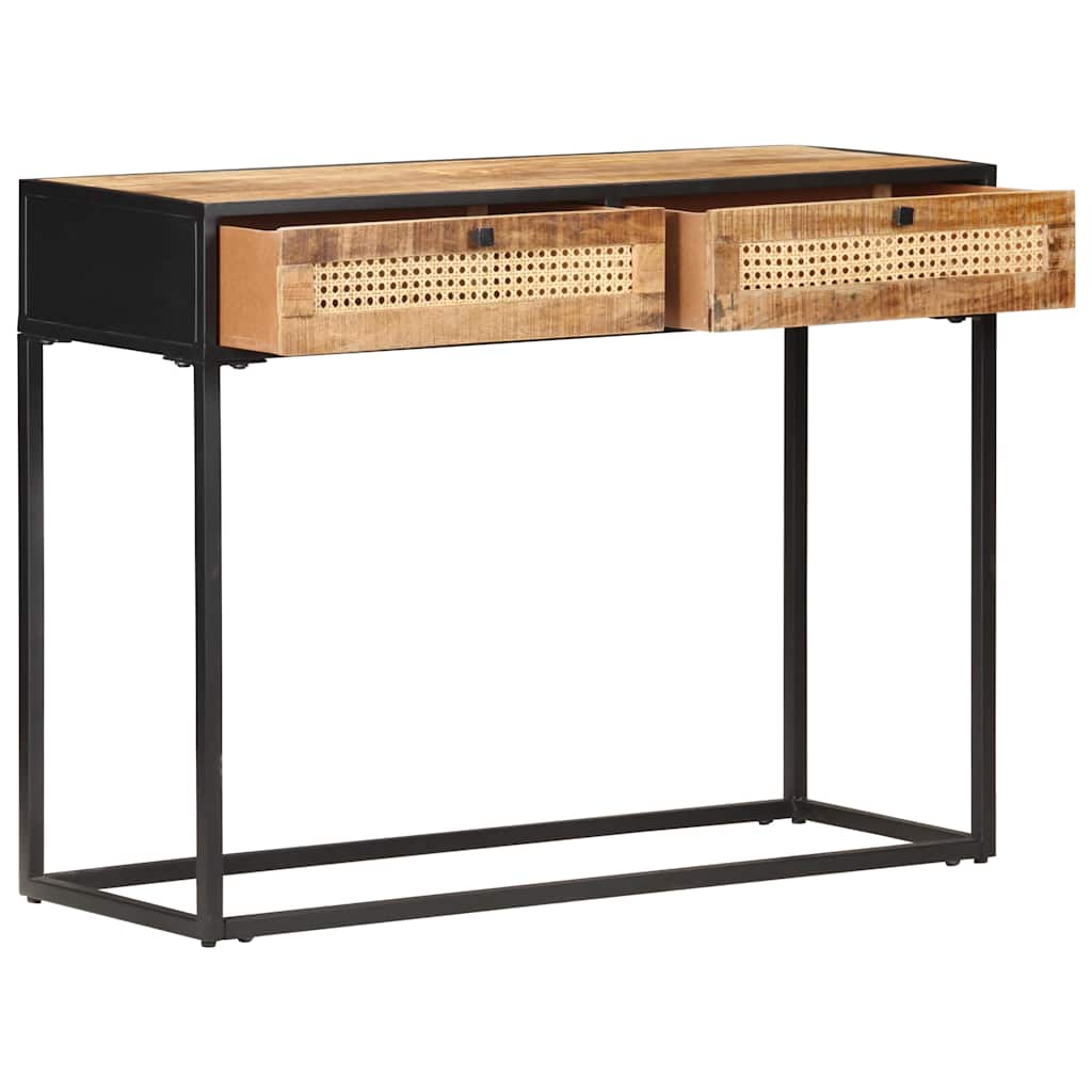 Wandtafel 100x35x75 cm ruw mangohout en natuurlijk riet is nu te koop bij PeponiXL, paradijselijk wonen!