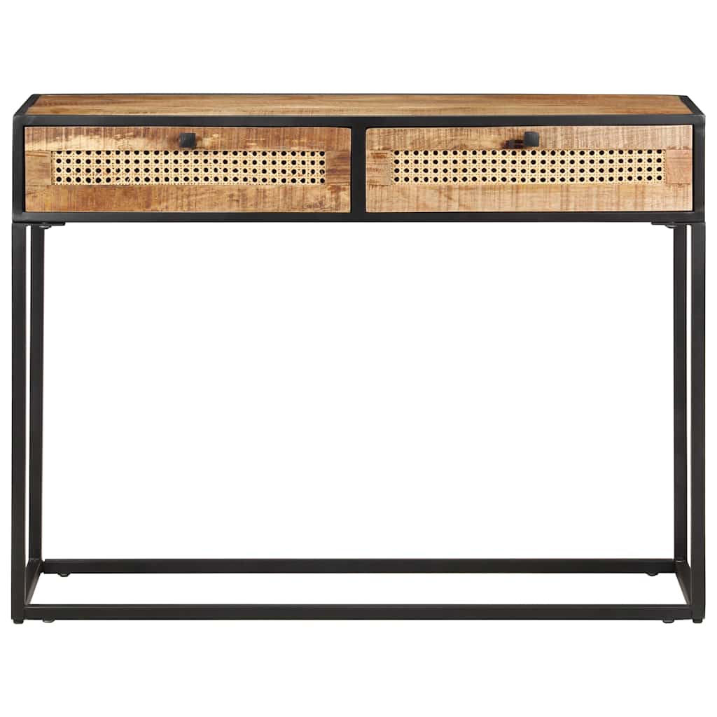 Wandtafel 100x35x75 cm ruw mangohout en natuurlijk riet is nu te koop bij PeponiXL, paradijselijk wonen!