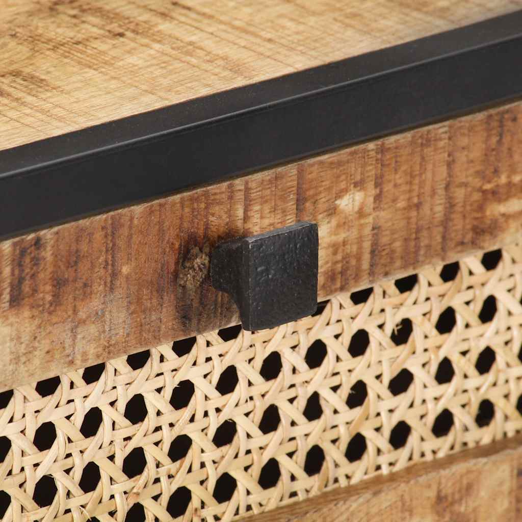 Wandtafel 100x35x75 cm ruw mangohout en natuurlijk riet is nu te koop bij PeponiXL, paradijselijk wonen!