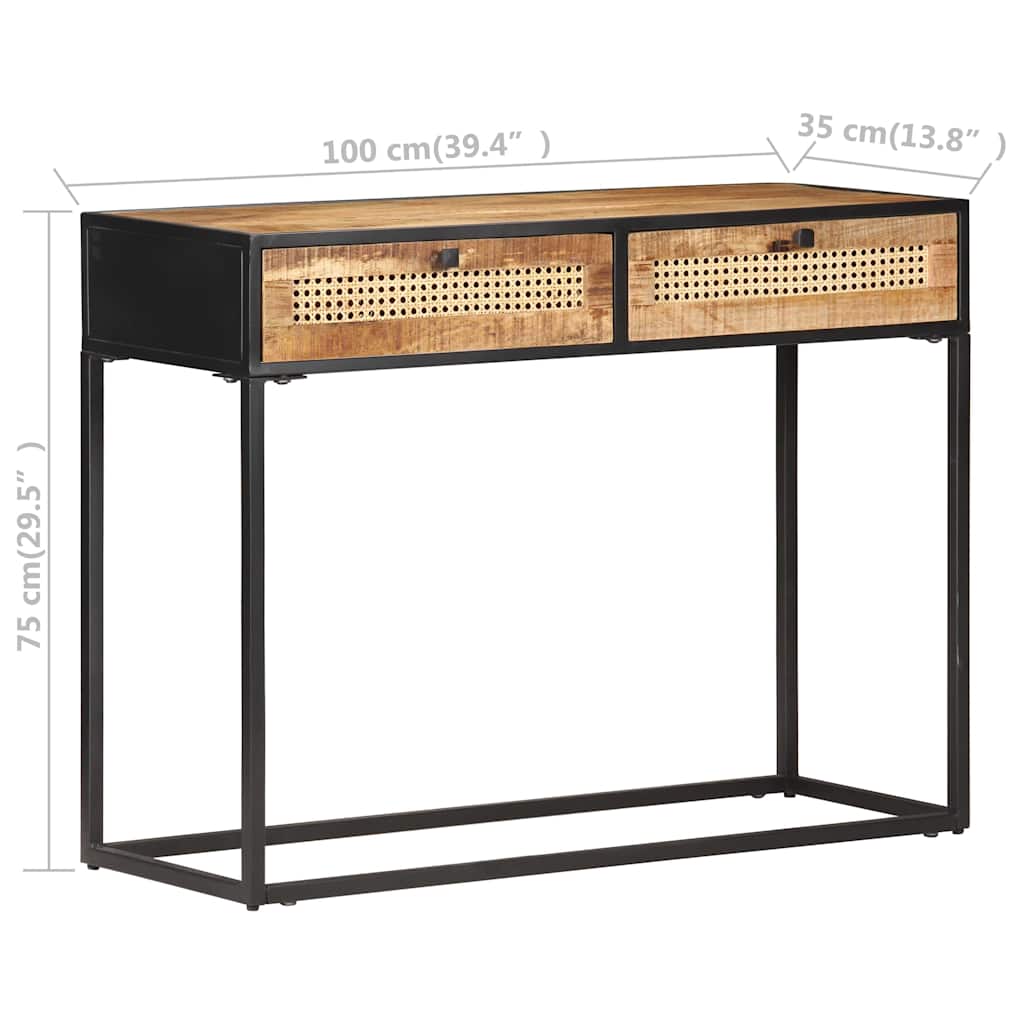 Wandtafel 100x35x75 cm ruw mangohout en natuurlijk riet is nu te koop bij PeponiXL, paradijselijk wonen!