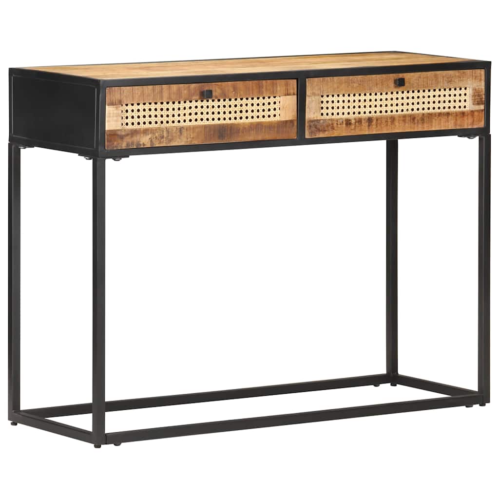Wandtafel 100x35x75 cm ruw mangohout en natuurlijk riet is nu te koop bij PeponiXL, paradijselijk wonen!