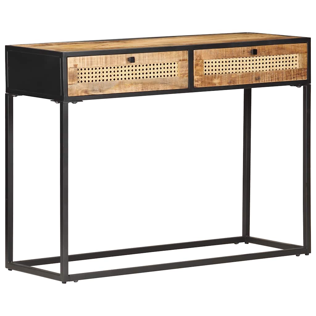 Wandtafel 100x35x75 cm ruw mangohout en natuurlijk riet is nu te koop bij PeponiXL, paradijselijk wonen!