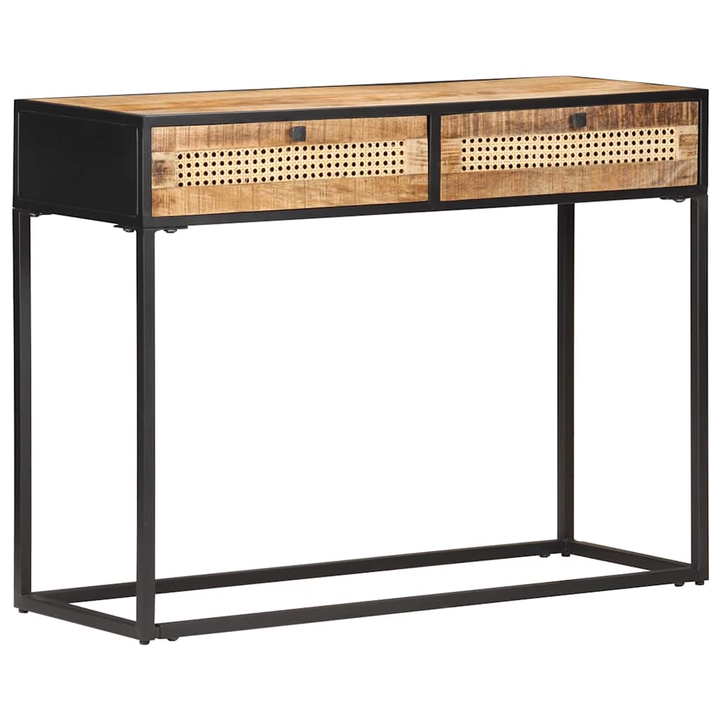 Wandtafel 100x35x75 cm ruw mangohout en natuurlijk riet is nu te koop bij PeponiXL, paradijselijk wonen!