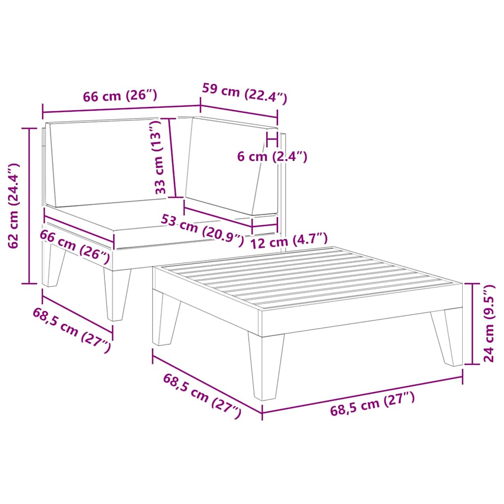 2-delige Loungeset met kussens massief acaciahout is nu te koop bij PeponiXL, paradijselijk wonen!
