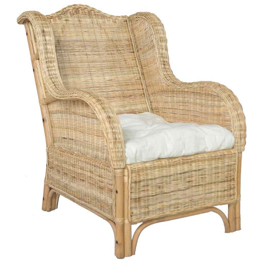 Stoel met kussen natuurlijk rattan en linnen is nu te koop bij PeponiXL, paradijselijk wonen!
