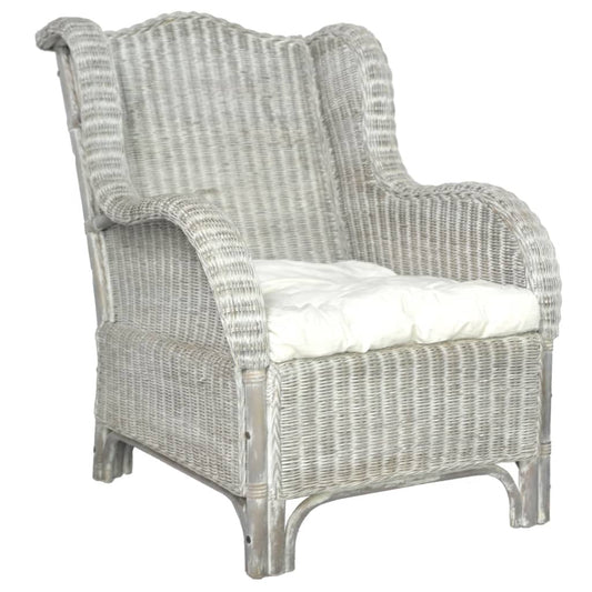 Stoel met kussen natuurlijk rattan en linnen grijs is nu te koop bij PeponiXL, paradijselijk wonen!