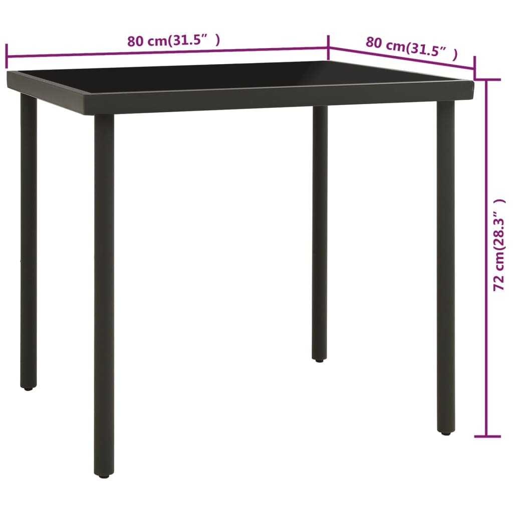 Tuintafel 80x80x72 cm glas en staal antracietkleurig is nu te koop bij PeponiXL, paradijselijk wonen!