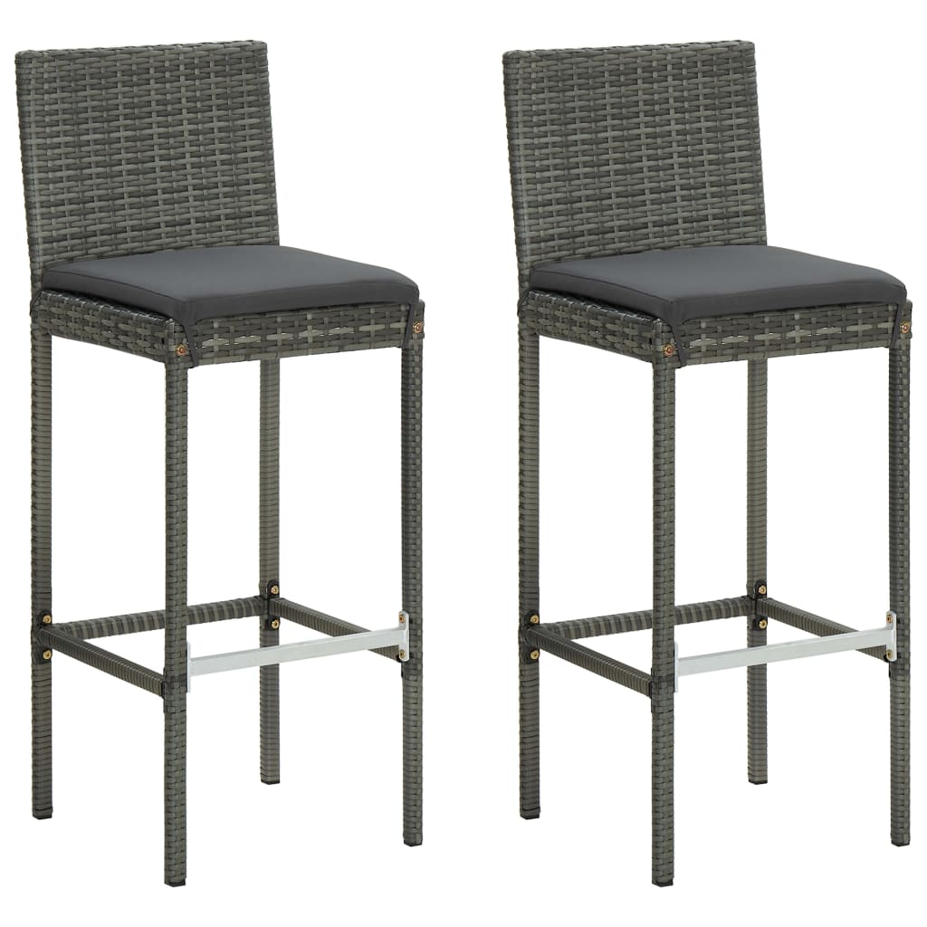 Tuinbarkrukken met kussens 2 st poly rattan grijs is nu te koop bij PeponiXL, paradijselijk wonen!