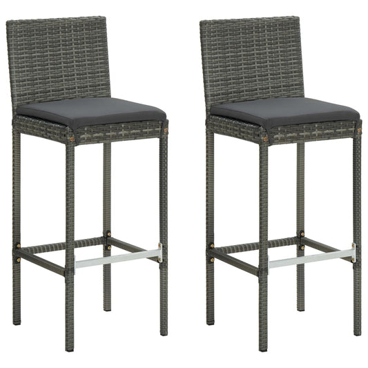 Tuinbarkrukken met kussens 2 st poly rattan grijs is nu te koop bij PeponiXL, paradijselijk wonen!