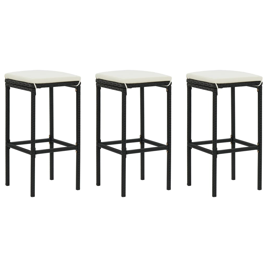 Barkrukken met kussens 3 st poly rattan zwart is nu te koop bij PeponiXL, paradijselijk wonen!