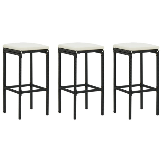 Barkrukken met kussens 3 st poly rattan zwart is nu te koop bij PeponiXL, paradijselijk wonen!