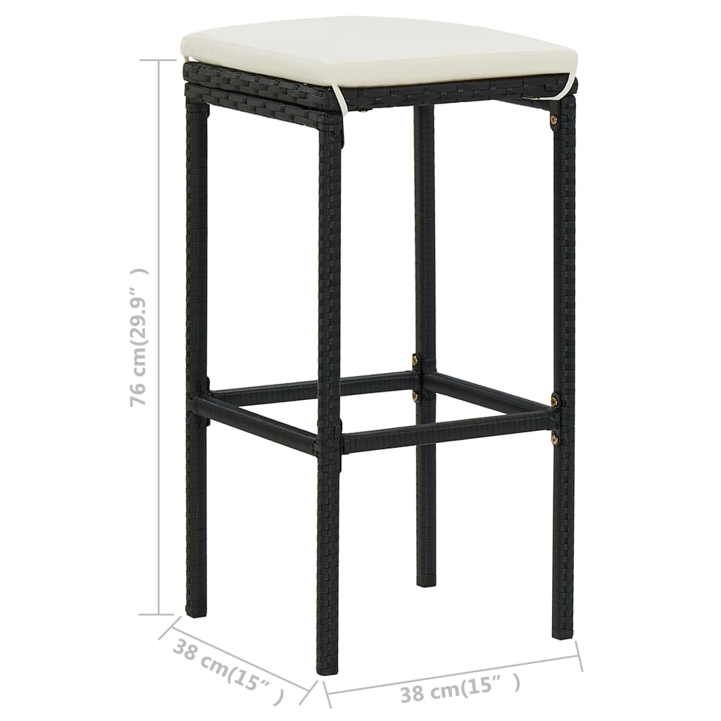 Barkrukken met kussens 3 st poly rattan zwart is nu te koop bij PeponiXL, paradijselijk wonen!