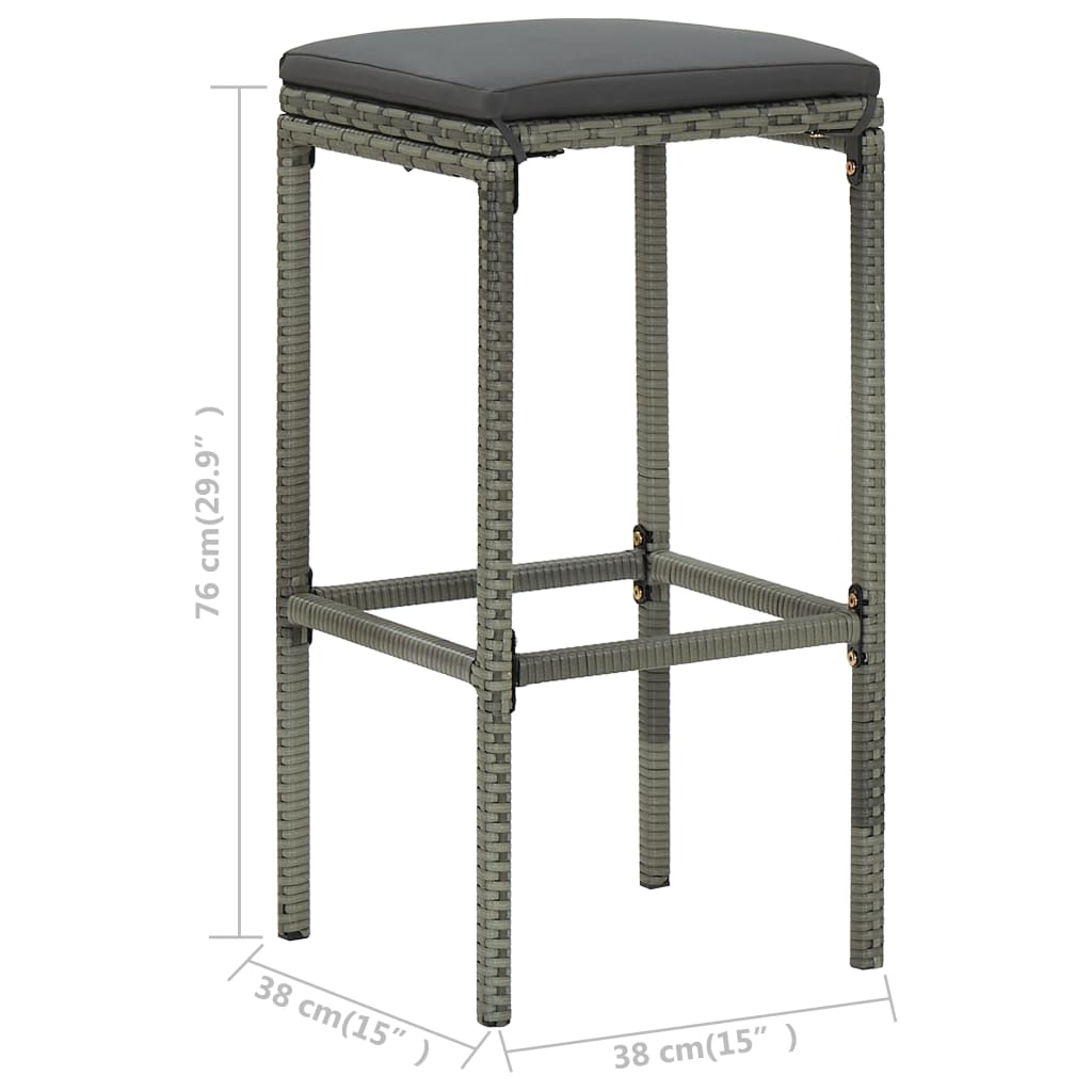 Barkrukken met kussens 3 st poly rattan grijs is nu te koop bij PeponiXL, paradijselijk wonen!