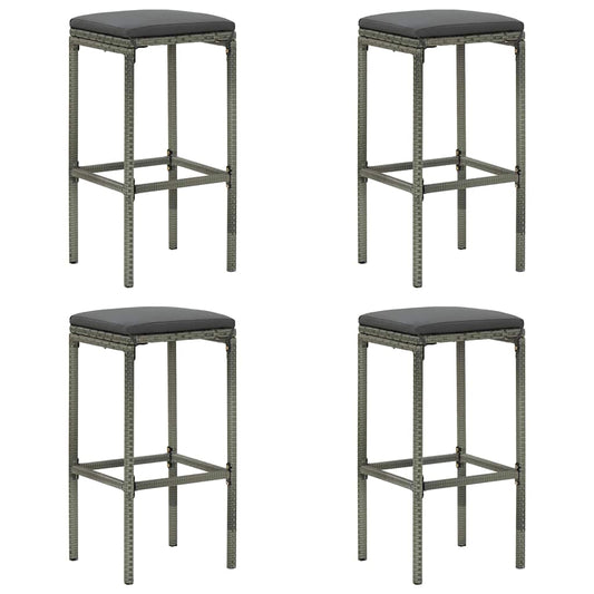 Barkrukken met kussens 4 st poly rattan grijs is nu te koop bij PeponiXL, paradijselijk wonen!