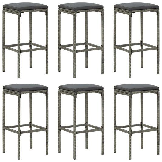 Barkrukken 6 st met kussens poly rattan grijs is nu te koop bij PeponiXL, paradijselijk wonen!