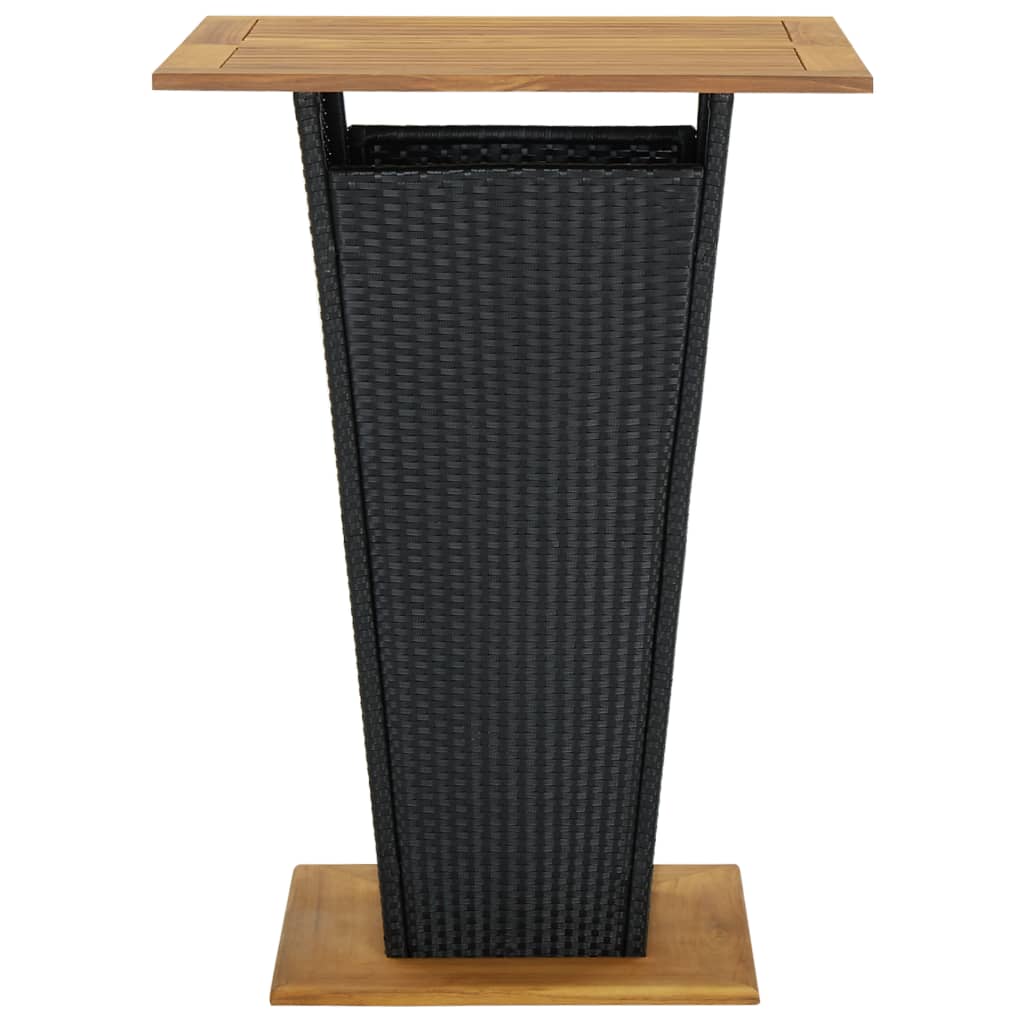 Bartafel 80x80x110 cm poly rattan en massief acaciahout zwart
