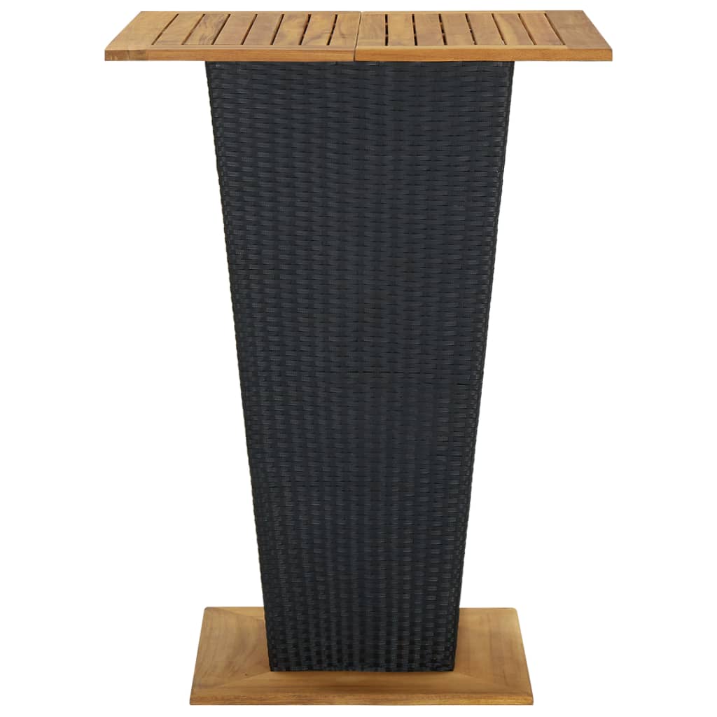 Bartafel 80x80x110 cm poly rattan en massief acaciahout zwart