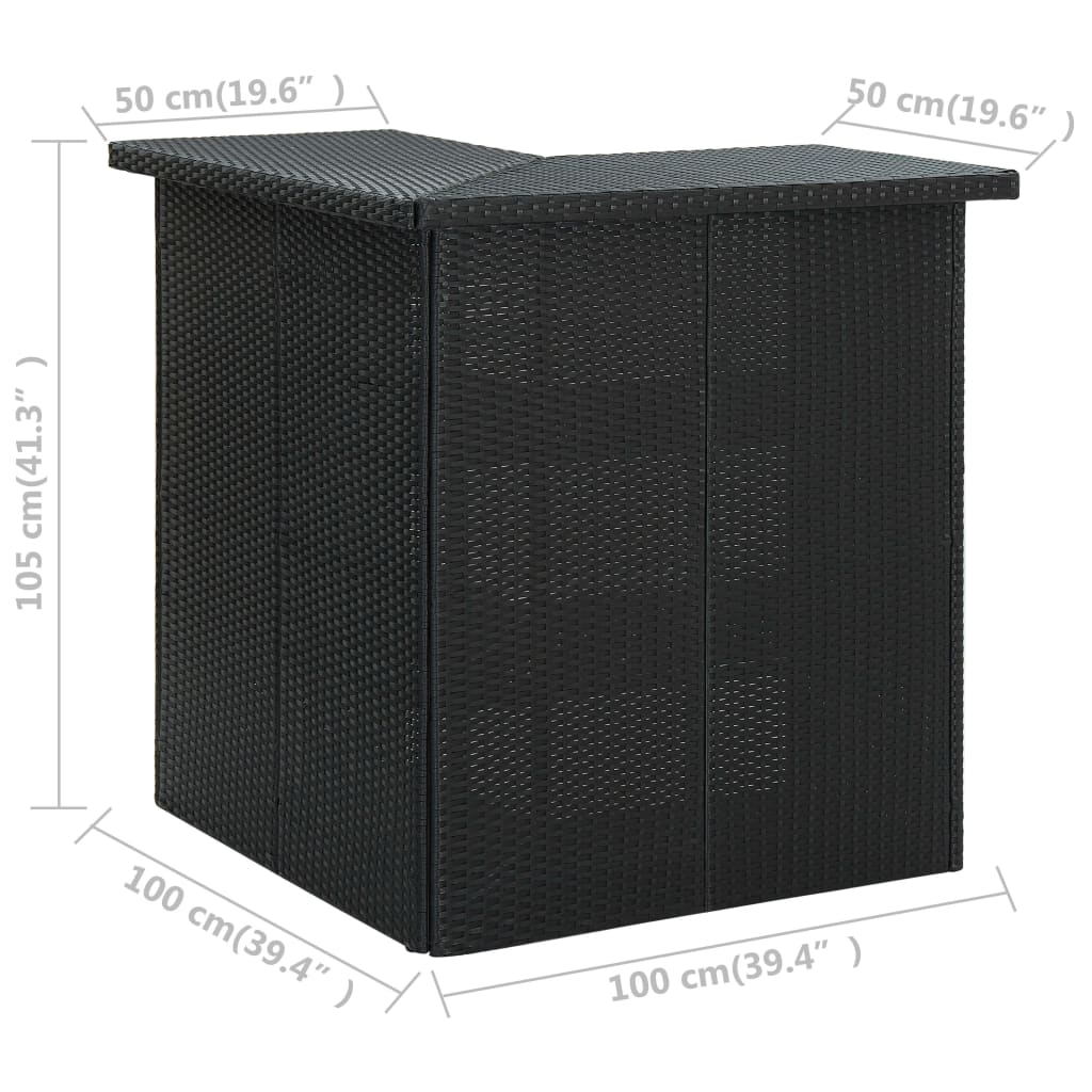 Hoekbartafel 100x50x105 cm poly rattan zwart is nu te koop bij PeponiXL, paradijselijk wonen!