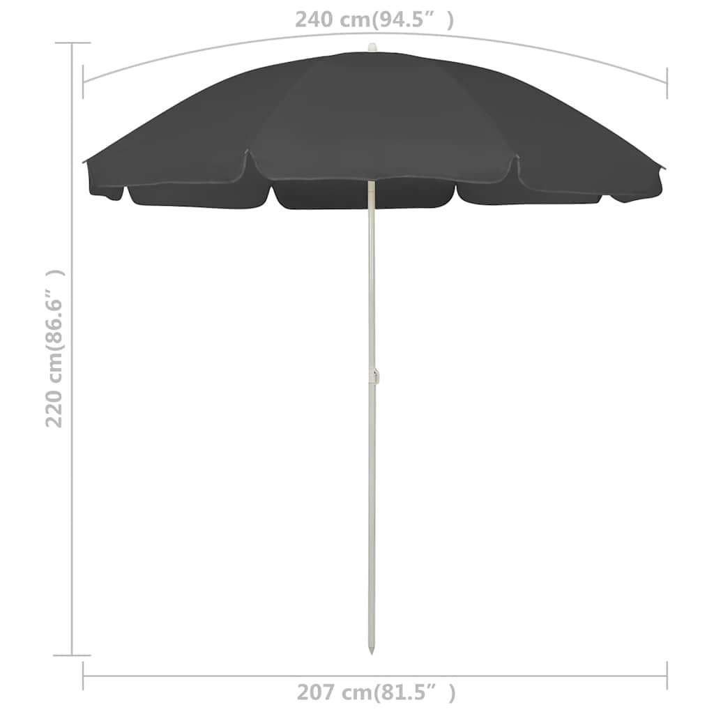 Strandparasol 240 cm antracietkleurig is nu te koop bij PeponiXL, paradijselijk wonen!