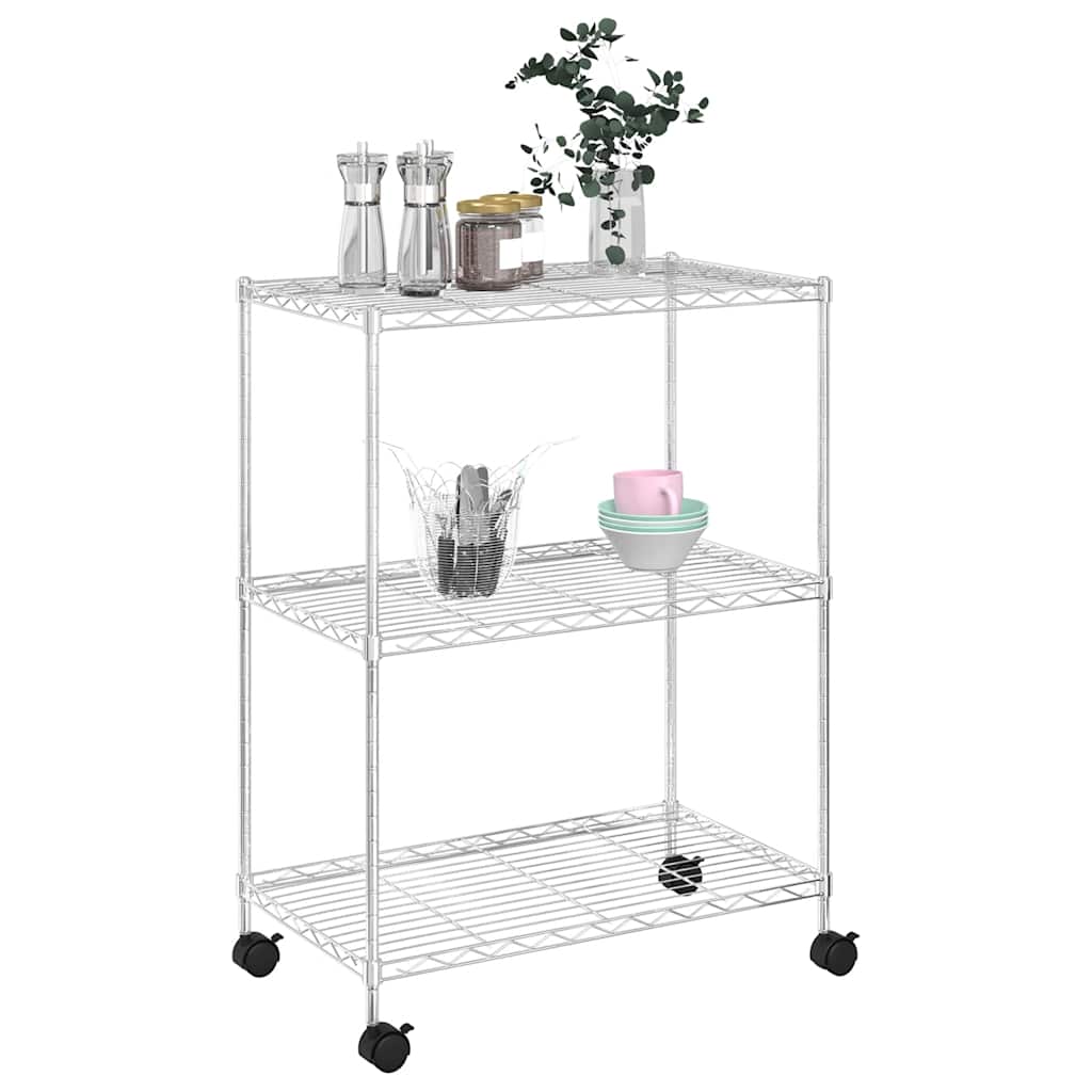 Opbergrek met wielen 3-laags 150 kg 60x35x81 cm chroomkleurig is nu te koop bij PeponiXL, paradijselijk wonen!