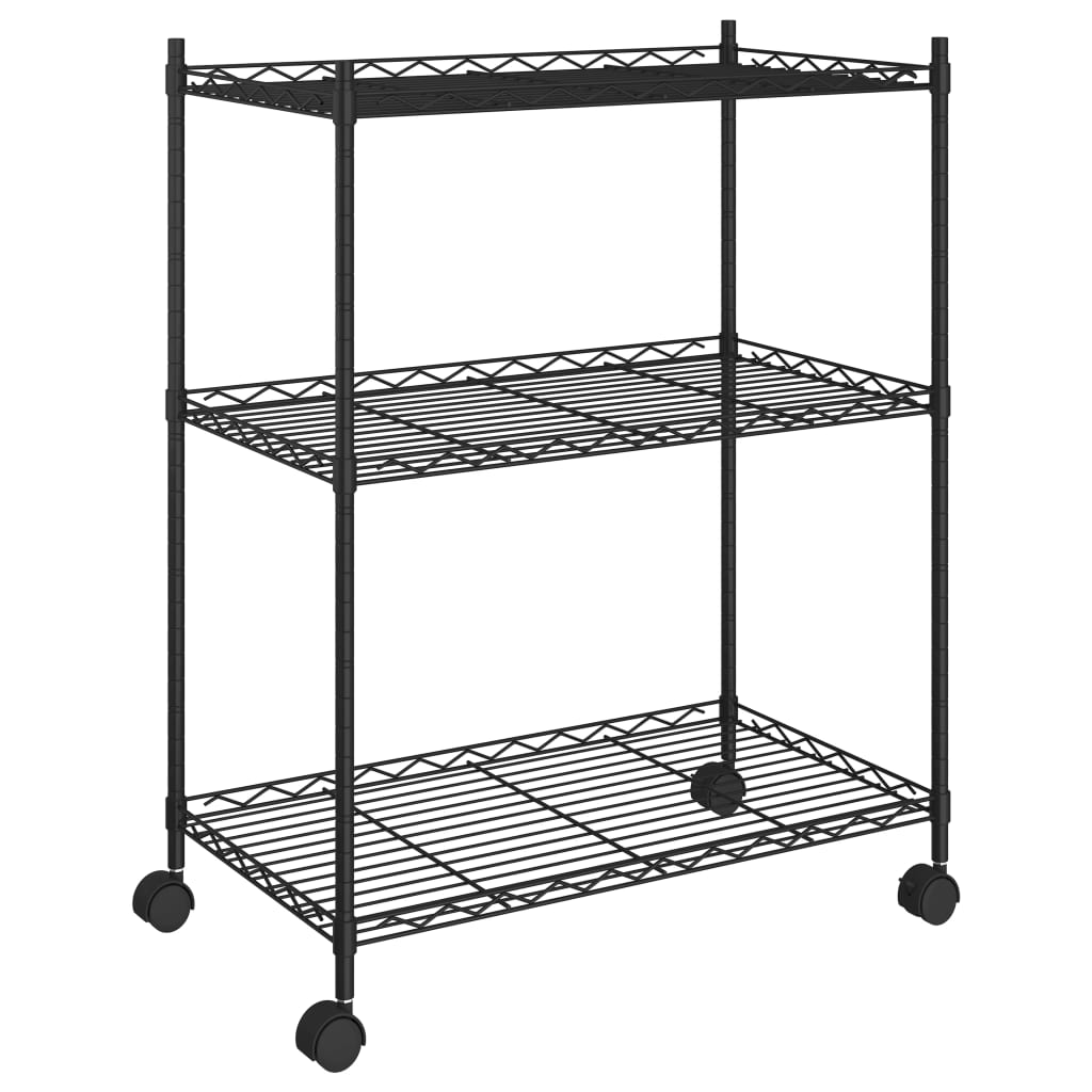Opbergrek met wielen 3-laags 60x35x81 cm 150 kg zwart is nu te koop bij PeponiXL, paradijselijk wonen!
