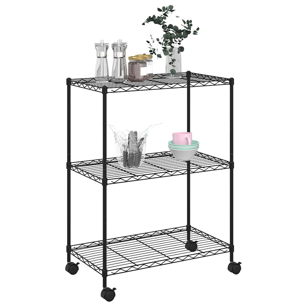 Opbergrek met wielen 3-laags 60x35x81 cm 150 kg zwart is nu te koop bij PeponiXL, paradijselijk wonen!