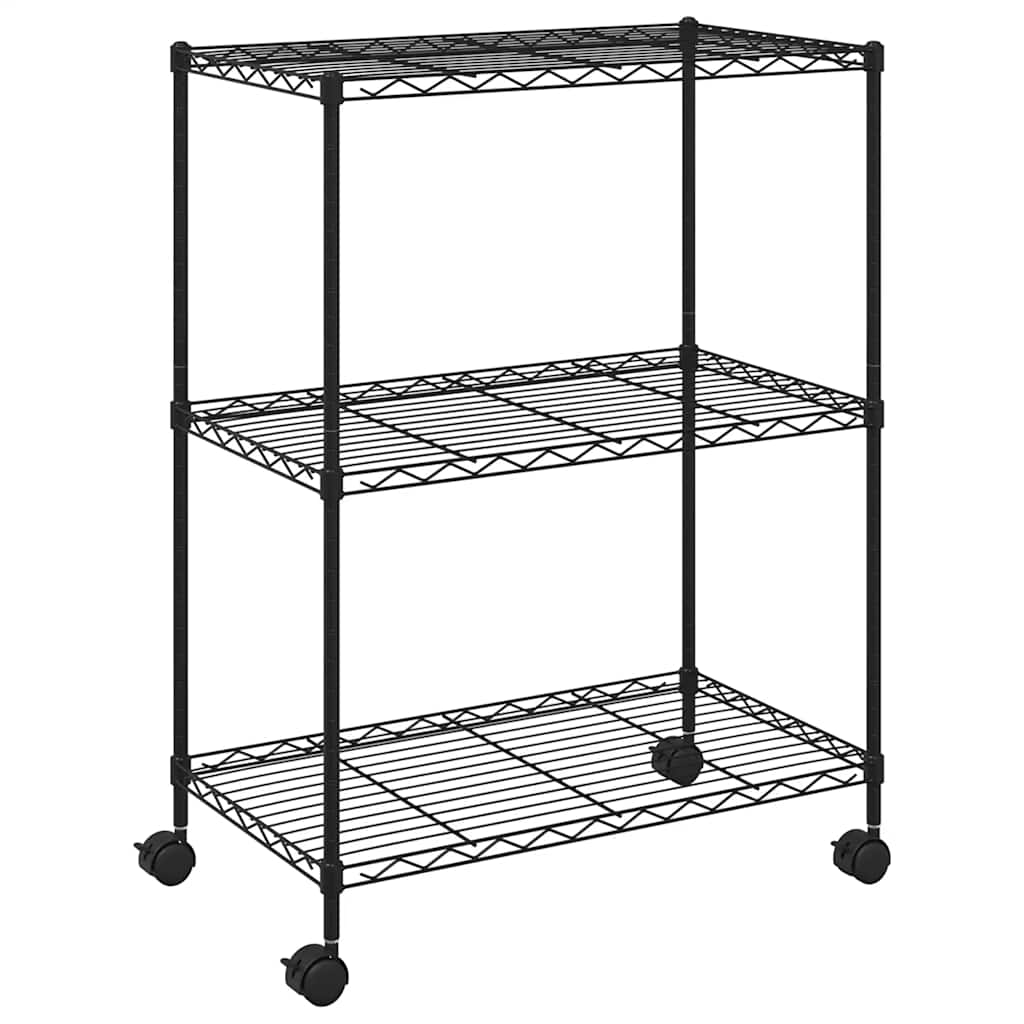 Opbergrek met wielen 3-laags 60x35x81 cm 150 kg zwart is nu te koop bij PeponiXL, paradijselijk wonen!
