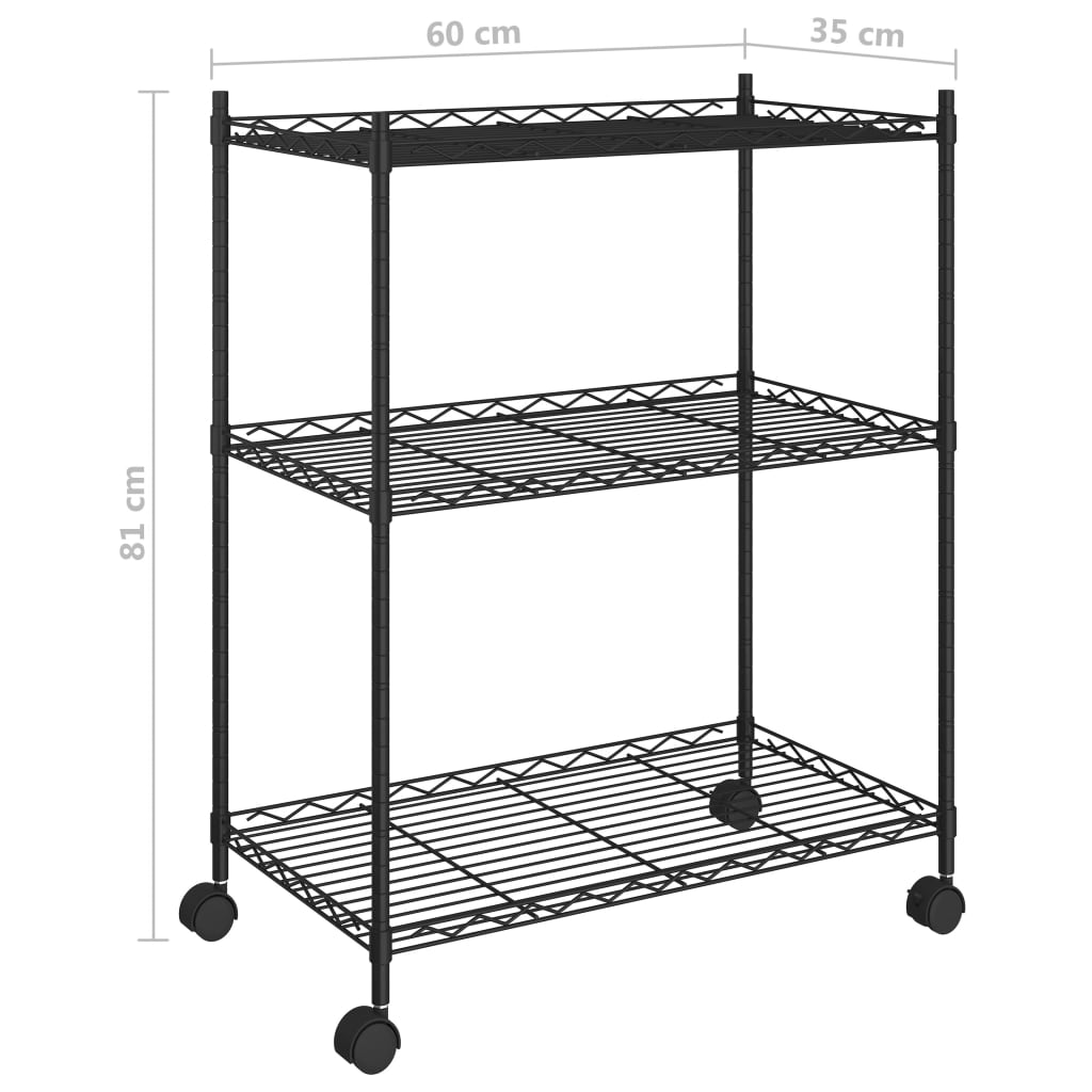 Opbergrek met wielen 3-laags 60x35x81 cm 150 kg zwart is nu te koop bij PeponiXL, paradijselijk wonen!