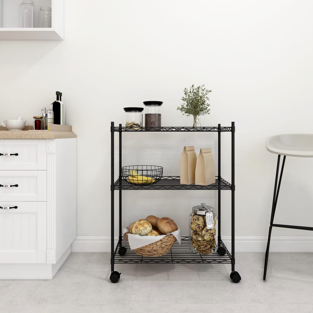 Opbergrek met wielen 3-laags 60x35x81 cm 150 kg zwart is nu te koop bij PeponiXL, paradijselijk wonen!
