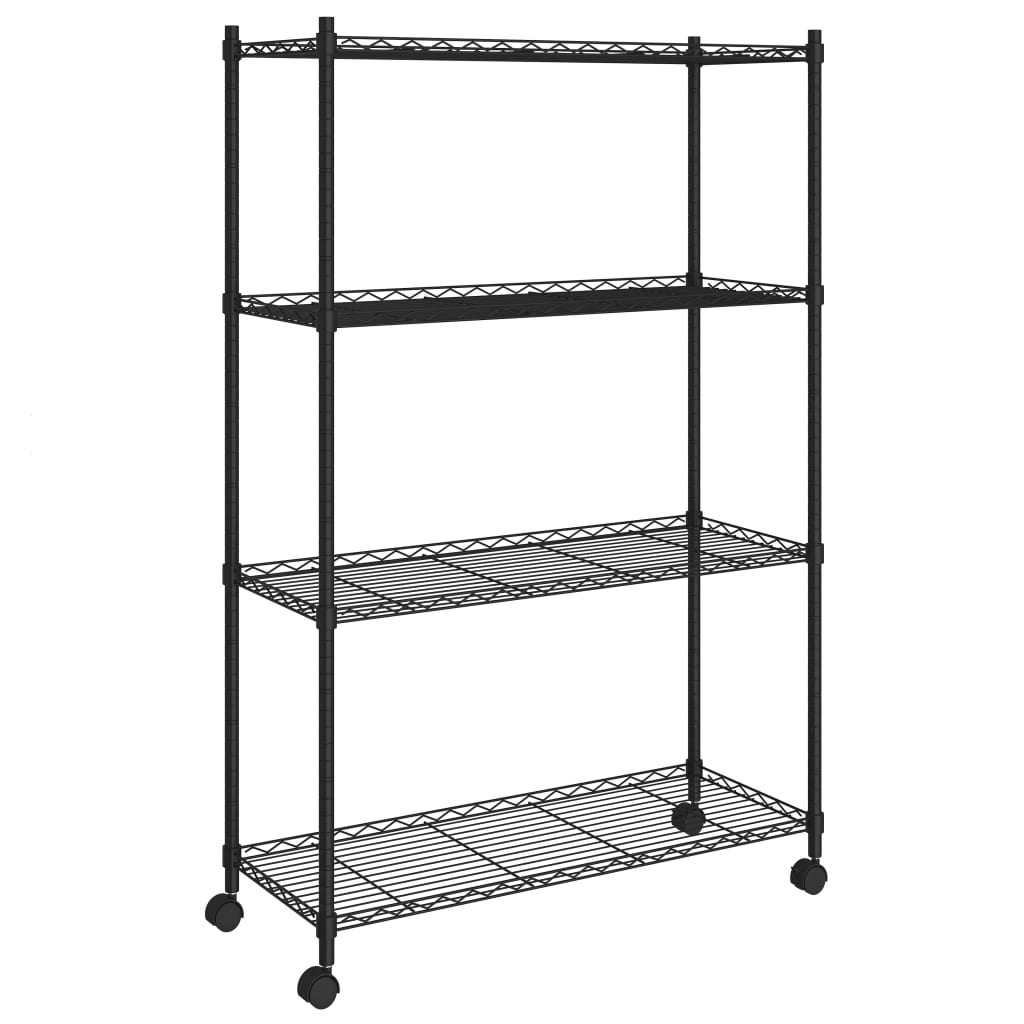Opbergrek 4-laags met wielen 200 kg 90x35x142 cm zwart is nu te koop bij PeponiXL, paradijselijk wonen!