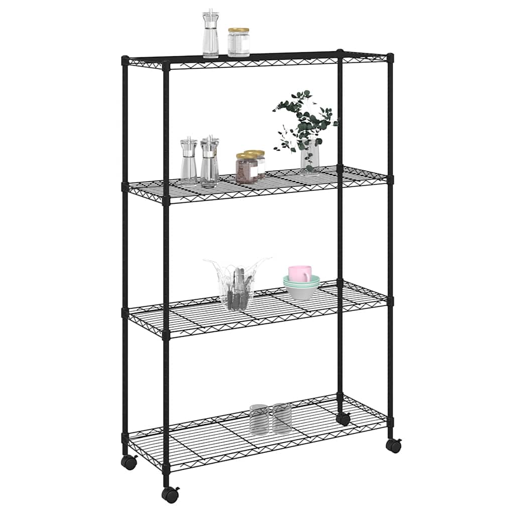 Opbergrek 4-laags met wielen 200 kg 90x35x142 cm zwart is nu te koop bij PeponiXL, paradijselijk wonen!