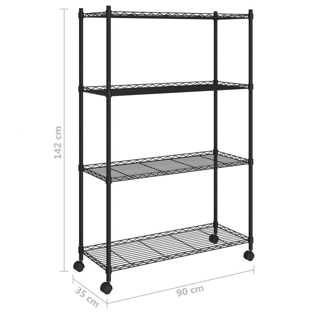 Opbergrek 4-laags met wielen 200 kg 90x35x142 cm zwart is nu te koop bij PeponiXL, paradijselijk wonen!