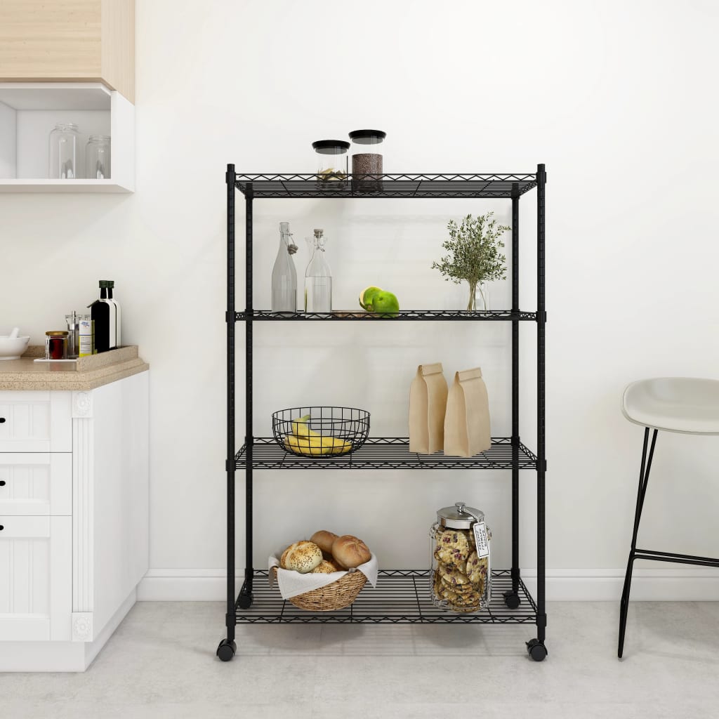 Opbergrek 4-laags met wielen 200 kg 90x35x142 cm zwart is nu te koop bij PeponiXL, paradijselijk wonen!