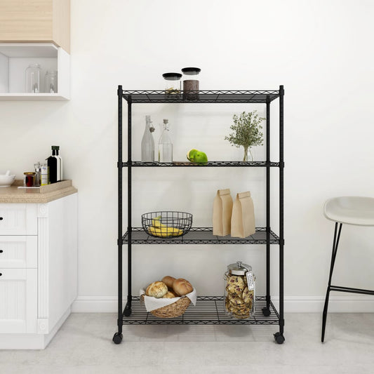 Opbergrek 4-laags met wielen 200 kg 90x35x142 cm zwart is nu te koop bij PeponiXL, paradijselijk wonen!