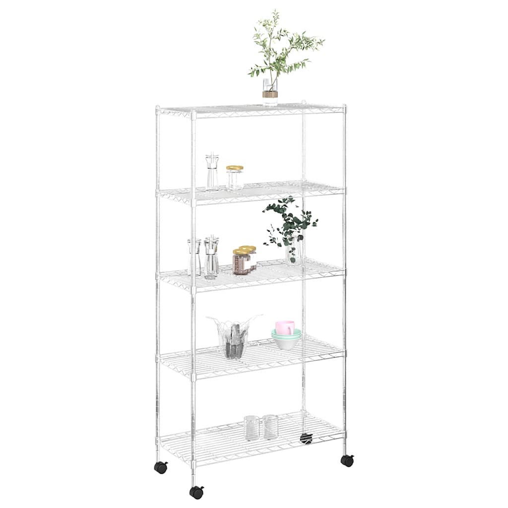Opbergrek 5-laags met wielen 250 kg 75x35x155 cm chroomkleurig is nu te koop bij PeponiXL, paradijselijk wonen!