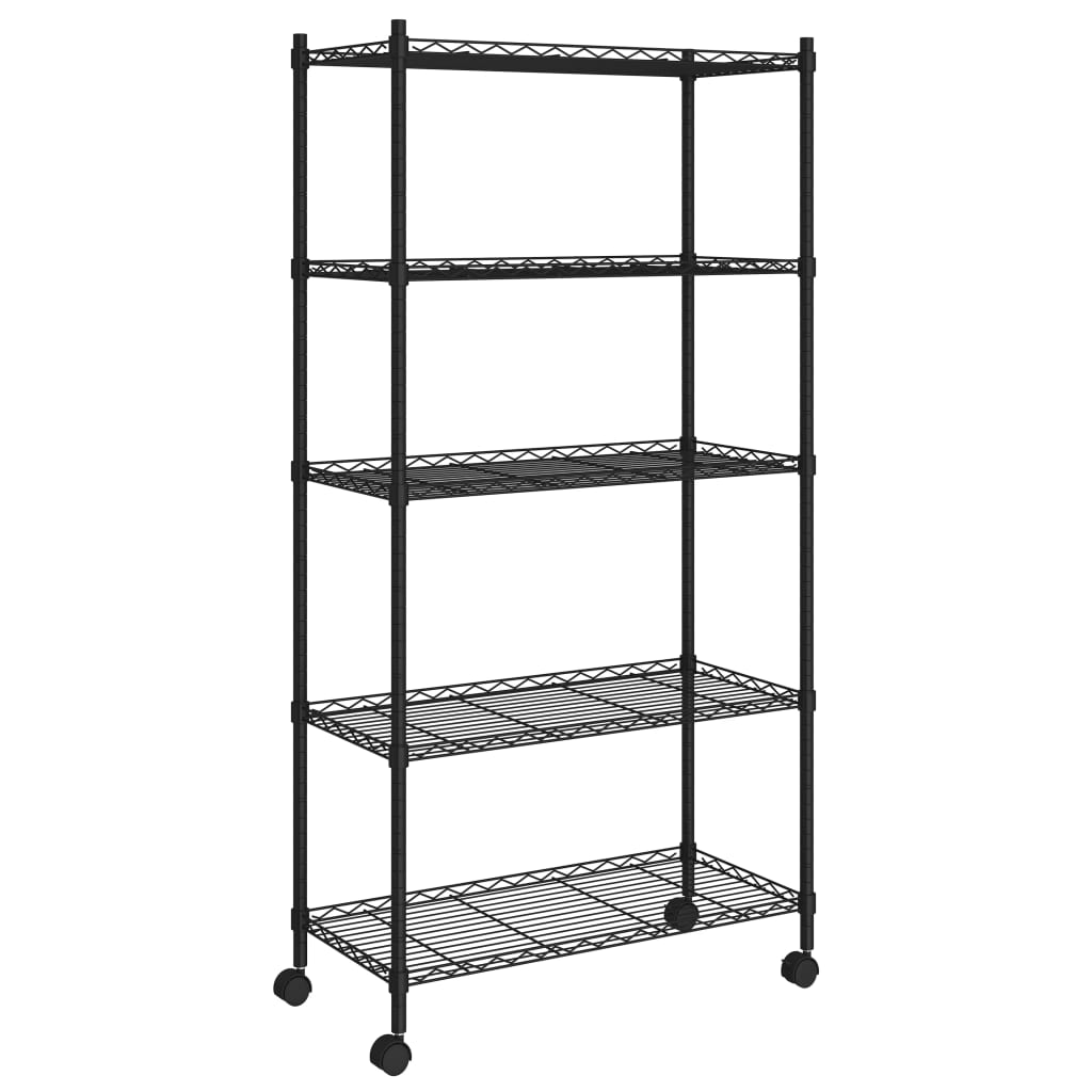 Opbergrek 5-laags met wielen 250 kg 75x35x155 cm zwart is nu te koop bij PeponiXL, paradijselijk wonen!