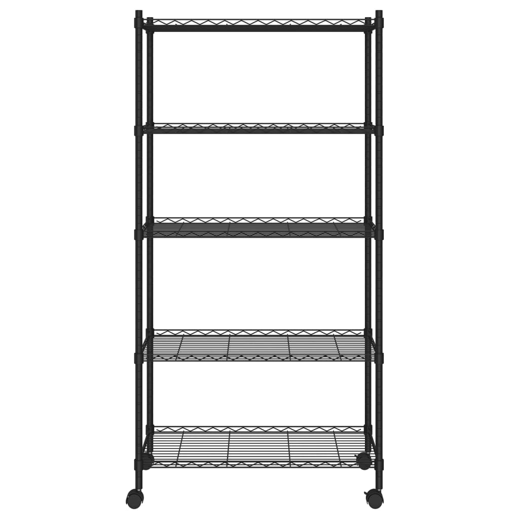 Opbergrek 5-laags met wielen 250 kg 75x35x155 cm zwart is nu te koop bij PeponiXL, paradijselijk wonen!